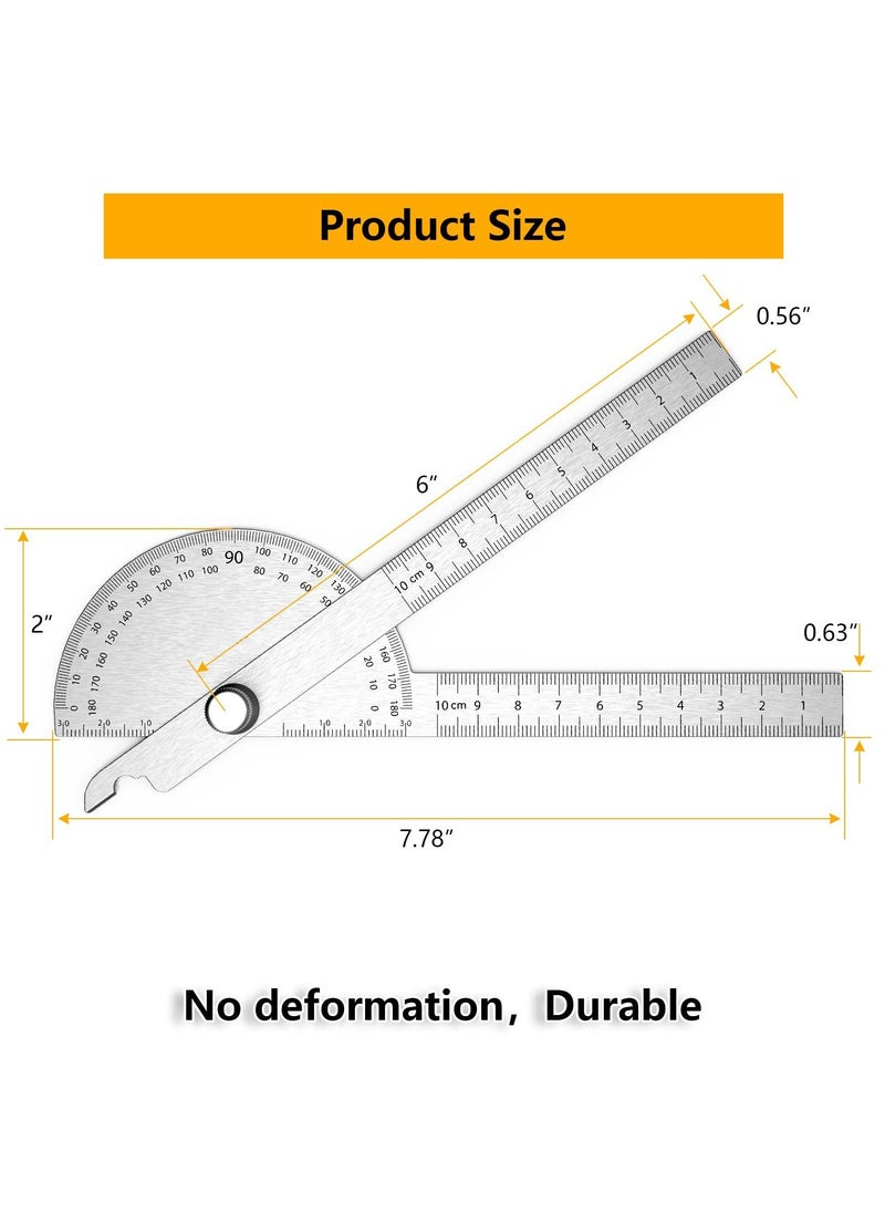 Stainless Steel Protractor, 180 Degrees Two Arm Ruler Adjustable Angle Protractor Woodworking Ruler Craftsman Angle Measure Tool