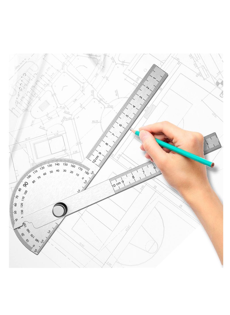 Stainless Steel Protractor, 180 Degrees Two Arm Ruler Adjustable Angle Protractor Woodworking Ruler Craftsman Angle Measure Tool