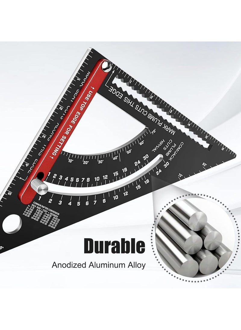 7 Inch Carpenter Square Set - Adjustable Aluminium Combination Square, Woodworking Framing Tool - Metal Carpentry Triangle Ruler for Accurate Layout