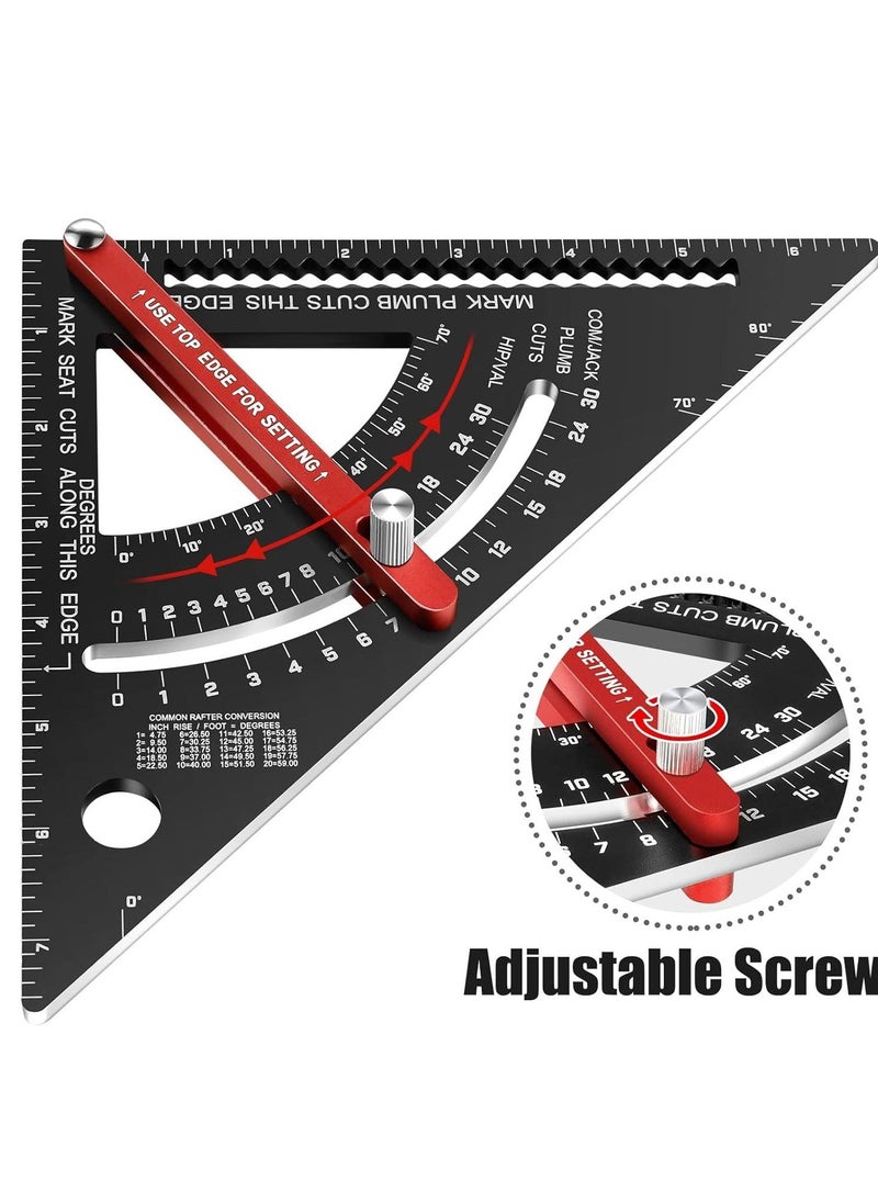 7 Inch Carpenter Square Set - Adjustable Aluminium Combination Square, Woodworking Framing Tool - Metal Carpentry Triangle Ruler for Accurate Layout