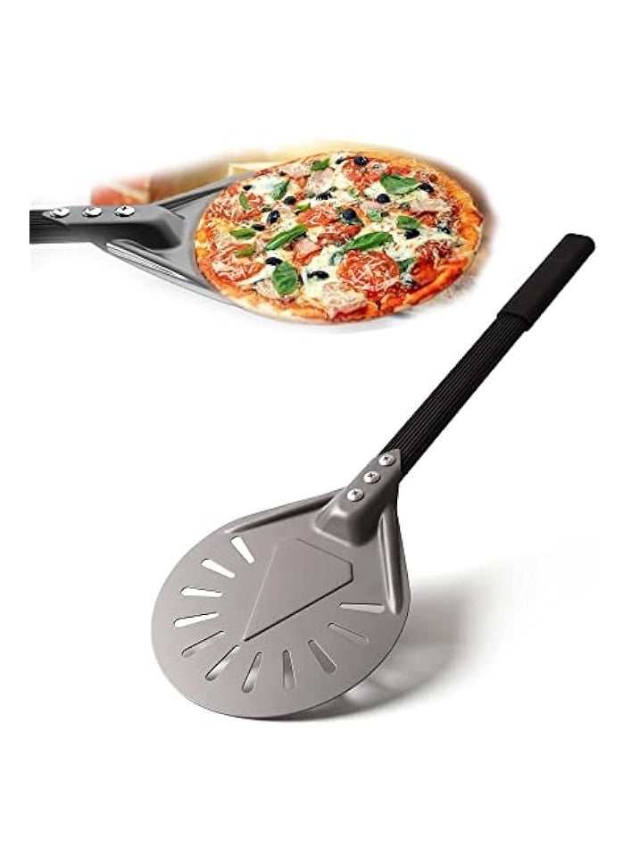 Pizza Turning Peel, 7 Inch Round Aluminum Perforated Pizza Peel Turner with Metal Handle Pizza Paddle for Homemade Pizza Oven