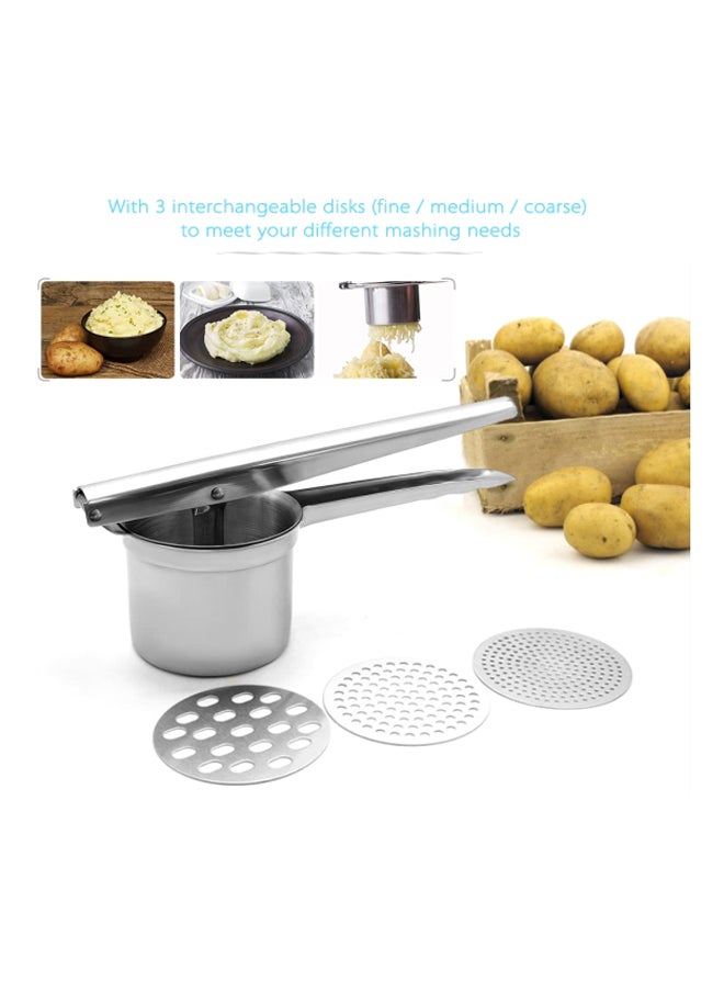 4-Piece Stainless Steel Potato Ricer Masher With Fineness Disk Set Silver