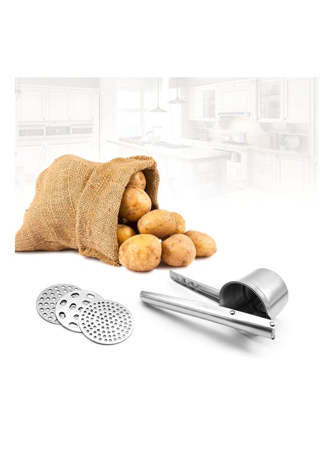 4-Piece Stainless Steel Potato Ricer Masher With Fineness Disk Set Silver