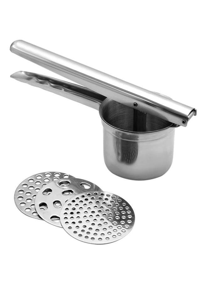 4-Piece Stainless Steel Potato Ricer Masher With Fineness Disk Set Silver