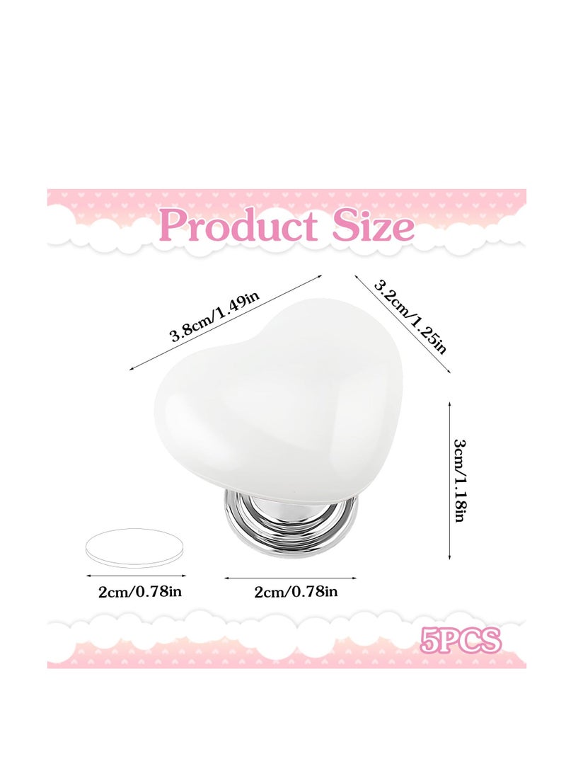 Toilet Button Push Tool, 5 PCS Love Heart Shaped Toilet Tank Button Helper, White Toilet Tank Button Aid, Toilet Flush Press Button for Women Manicures, Toilet Lid Tank Covers Drawer Knobs Decor