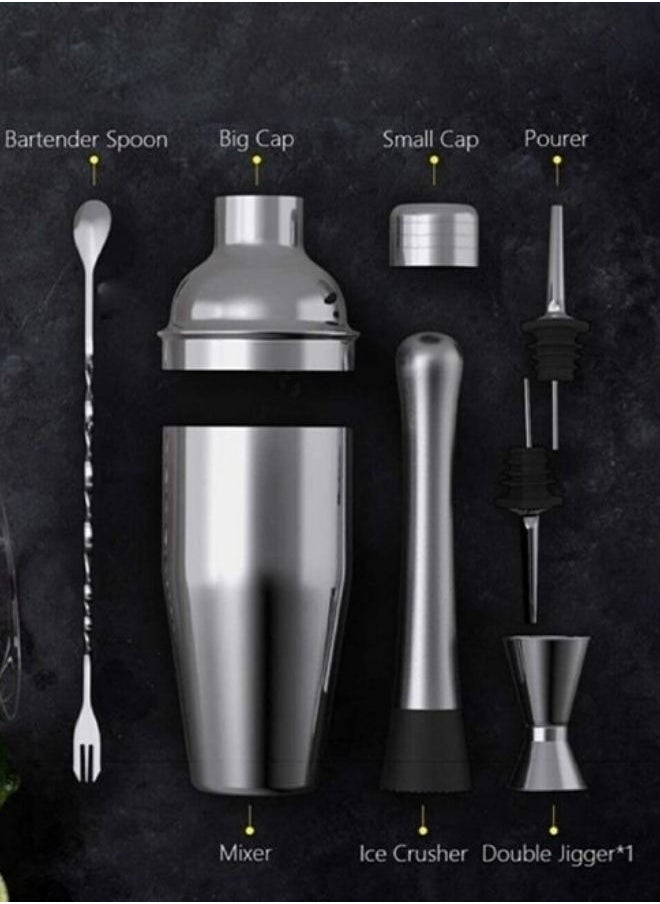 6-Piece Cocktail Shaker Set – Stainless Steel Professional Mixing Tools for Home and Bar Use