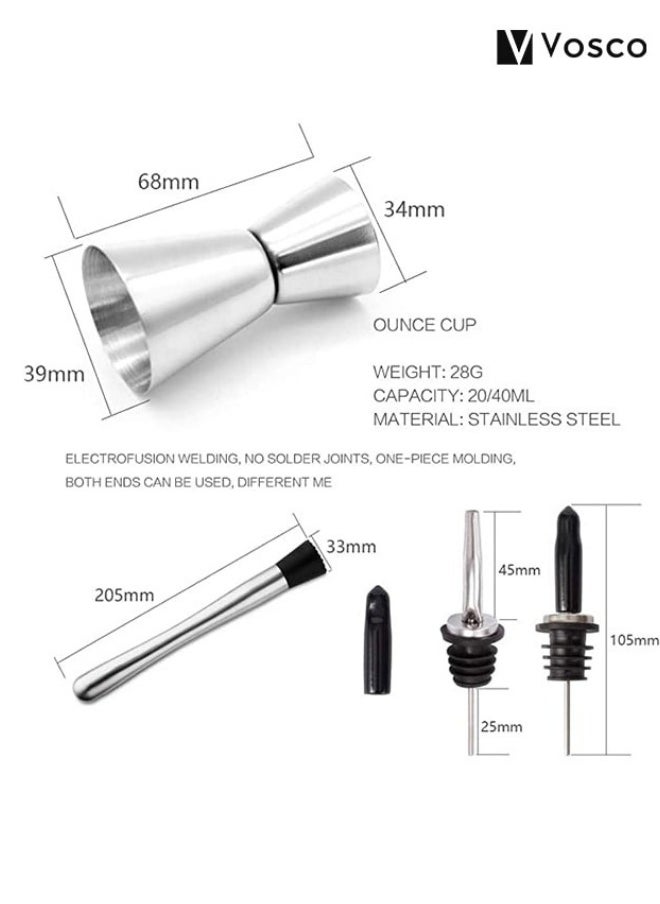 6-Piece Cocktail Shaker Set – Stainless Steel Professional Mixing Tools for Home and Bar Use