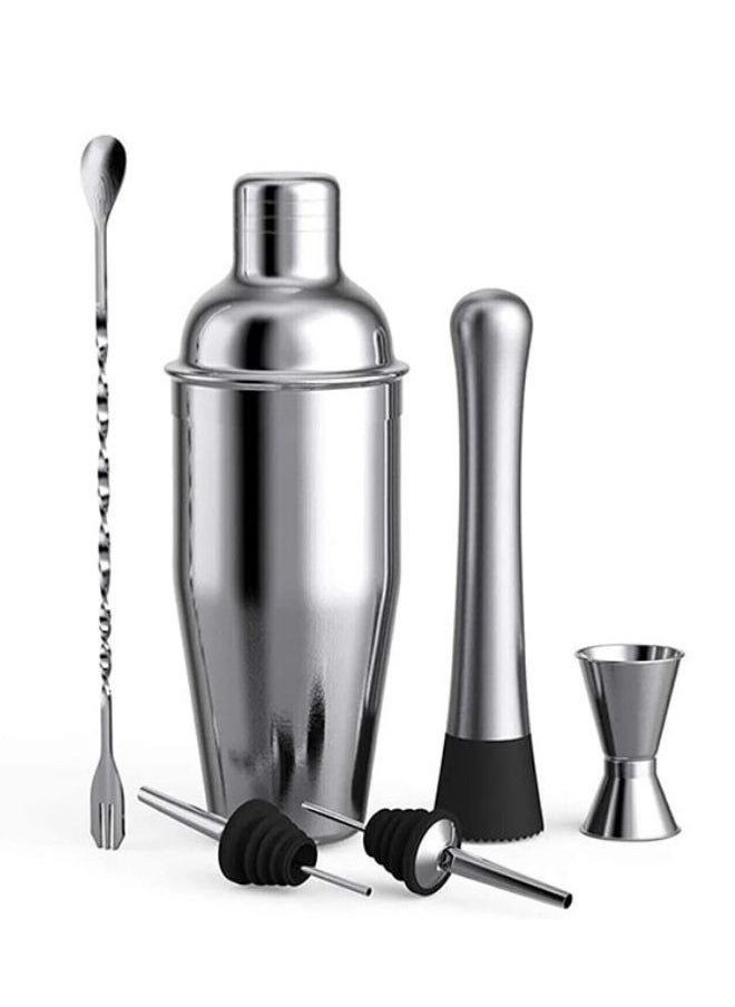 6-Piece Cocktail Shaker Set – Stainless Steel Professional Mixing Tools for Home and Bar Use