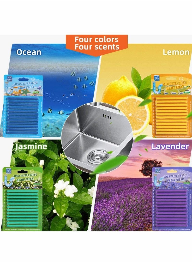 Drain Cleaner Stick, 48Pcs Drain Sticks Deodorizer, Bathroom Sink Drain Cleaning Tool, for Kitchen Shower Bathroom, Toilet, Sink Freshener