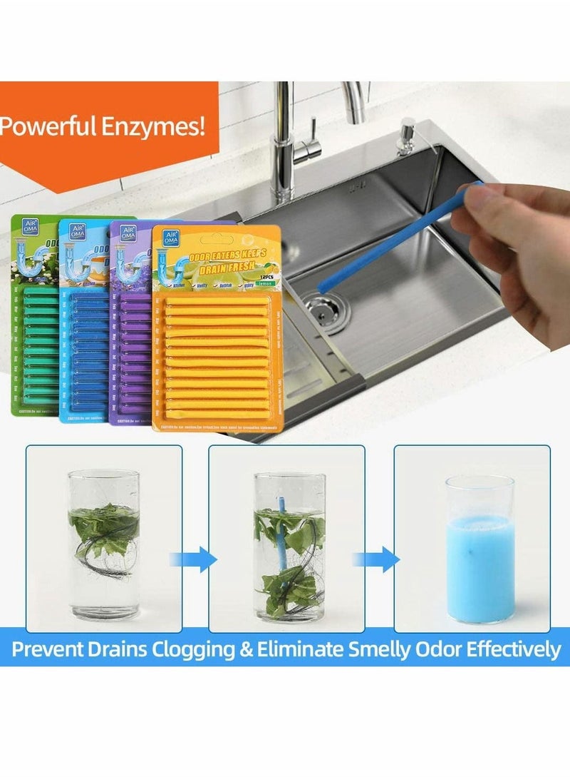 Drain Cleaner Stick, 48Pcs Drain Sticks Deodorizer, Bathroom Sink Drain Cleaning Tool, for Kitchen Shower Bathroom, Toilet, Sink Freshener