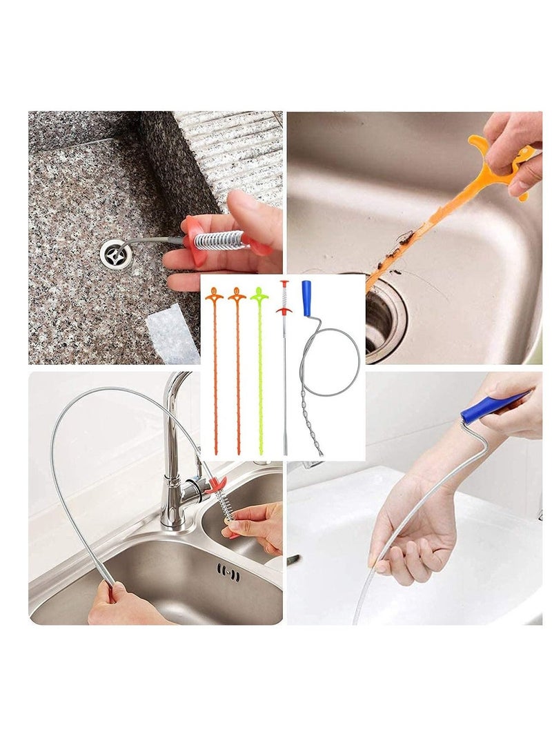 5 in 1 Sink Snake Cleaner Drain Auger Hair Catcher, Sink Dredge Drain Clog Remover Cleaning Tools for Kitchen Sink Bathroom Tub Toilet Clogged Drains Dredge Pipe Sewers