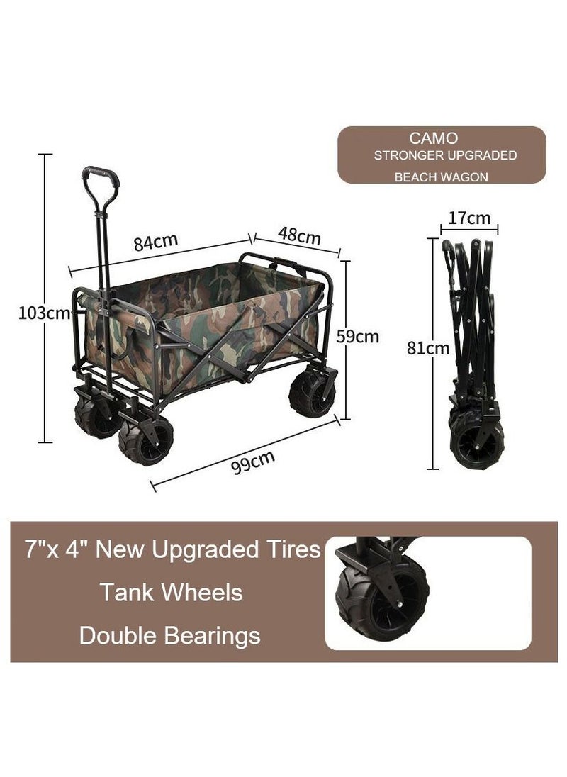 Folding Wagon Foldable Camping Cart Heavy Duty Utility Beach Wagon Cart , Large Capacity Foldable Grocery Wagon for Garden Outdoor Sports Camping Picnic