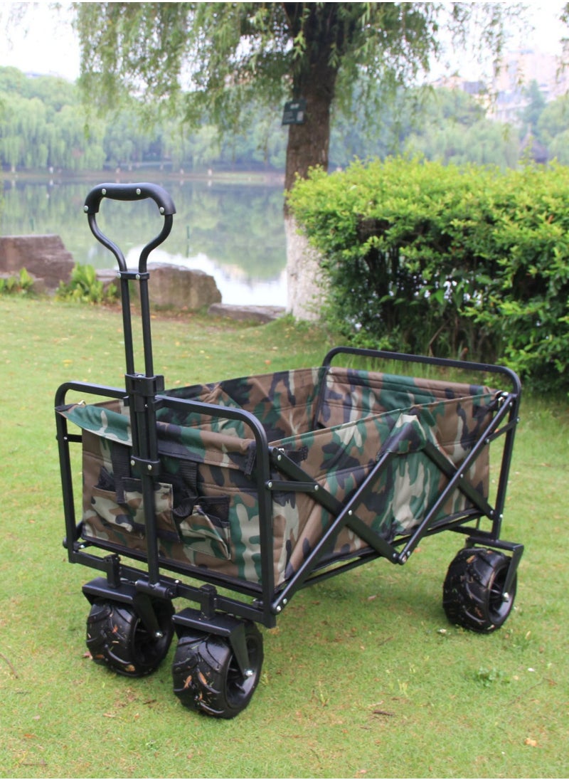 Folding Wagon Foldable Camping Cart Heavy Duty Utility Beach Wagon Cart , Large Capacity Foldable Grocery Wagon for Garden Outdoor Sports Camping Picnic