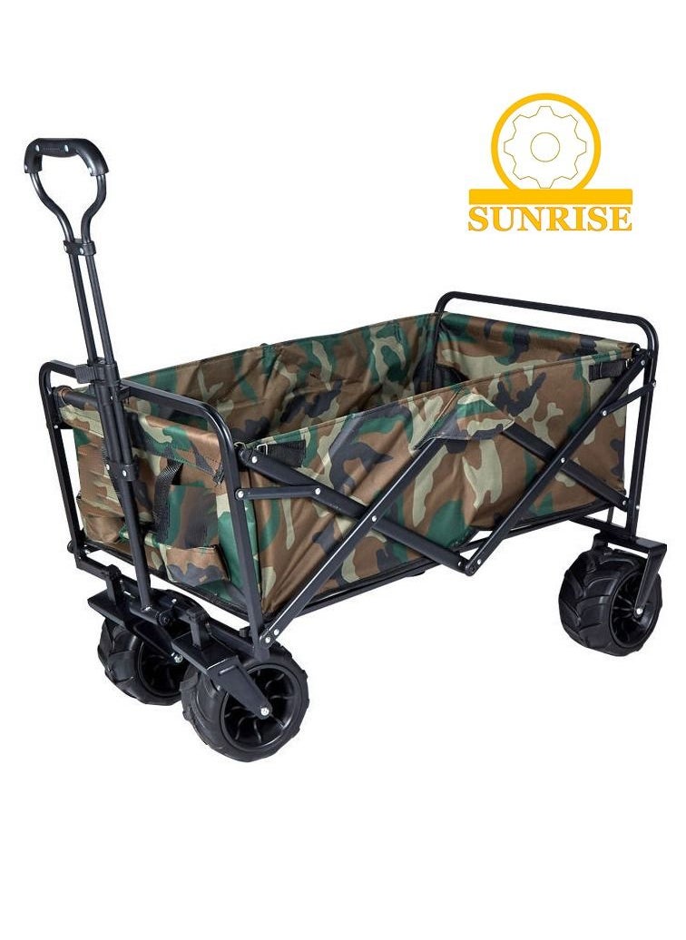 Folding Wagon Foldable Camping Cart Heavy Duty Utility Beach Wagon Cart , Large Capacity Foldable Grocery Wagon for Garden Outdoor Sports Camping Picnic