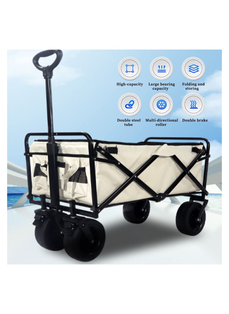 Folding Wagons with Wheels Collapsible, Multi Use Utility Cart with Wheels, Rolling Beach Cart, Shopping Cart Trolley Foldable