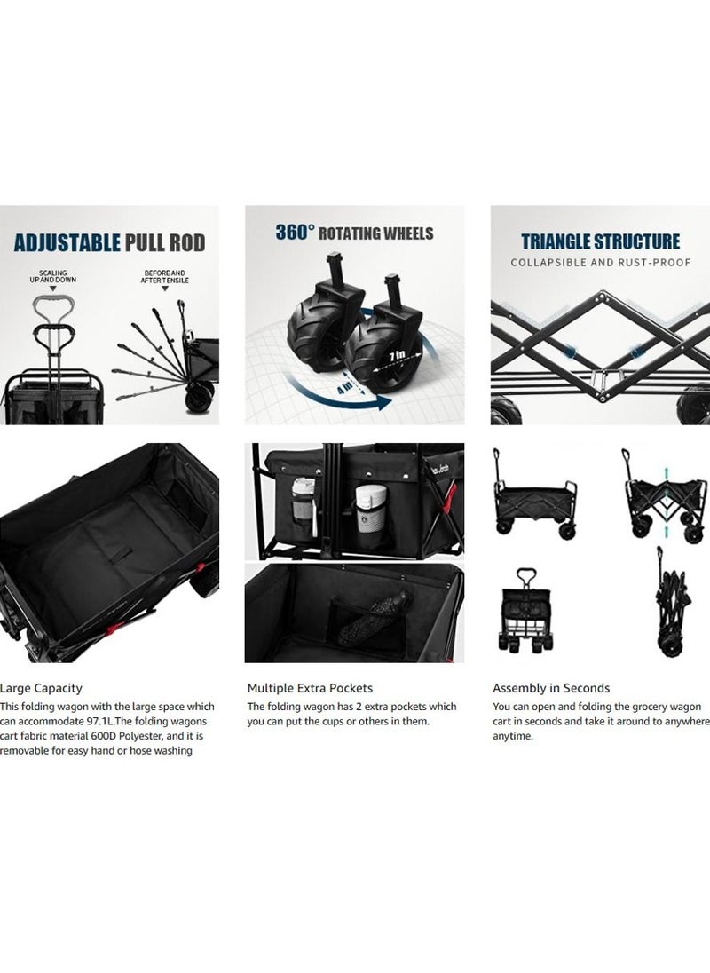 Folding Cart, Foldable Camping Cart, ultifunctional Outdoor Travel Cart, Shopping Cart, Large-Capacity Grocery Cart, Suitable For Garden Outdoor Sports Camping Picnic