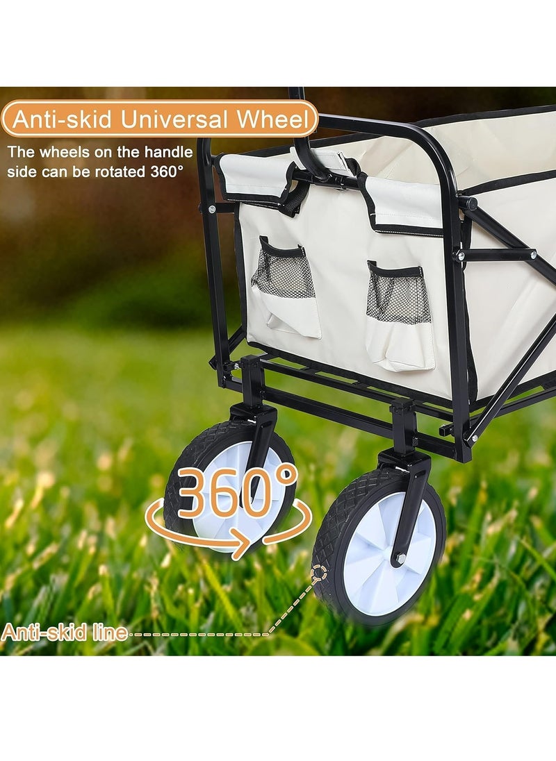 Collapsible Foldable Wagon, White Wagon Cart Beach Cart Large Capacity,Heavy Duty Folding Wagon Portable, Collapsible Black Wagon for Sports, Shopping, Camping Stacking Capacity 150L