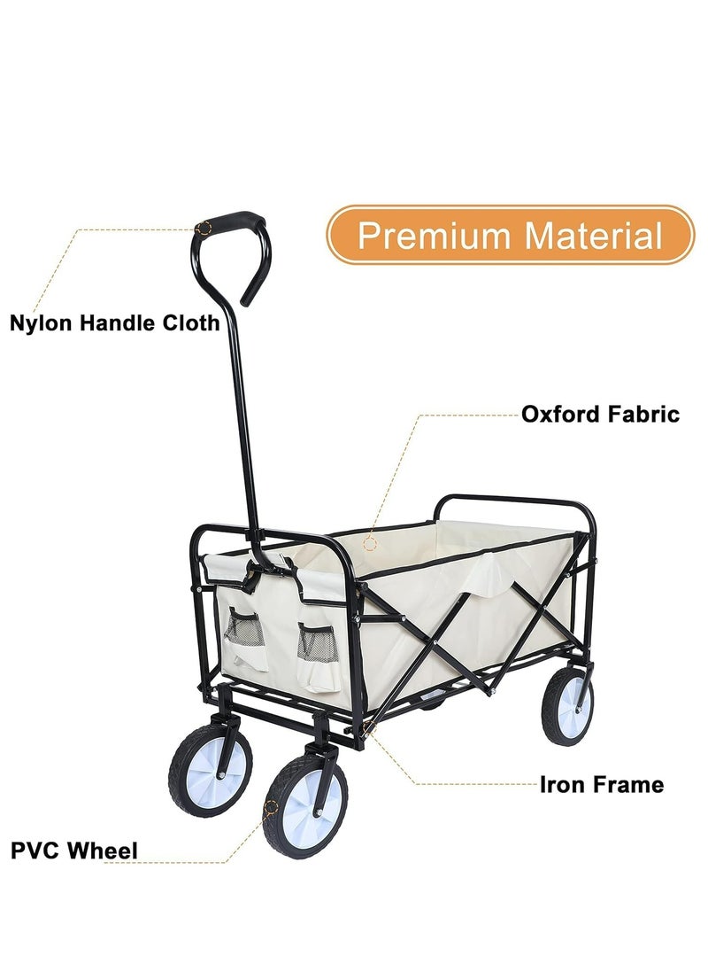 Collapsible Foldable Wagon, White Wagon Cart Beach Cart Large Capacity,Heavy Duty Folding Wagon Portable, Collapsible Black Wagon for Sports, Shopping, Camping Stacking Capacity 150L