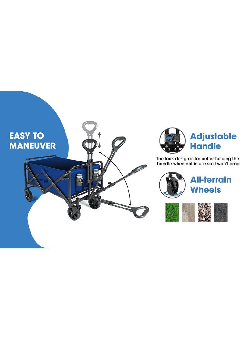 Letz Kart ® - Garden Cart Folding Trolley Cart Outdoor Wagon Collapsible with Removable Fabric Festival Garden Camping Picnic Cart Supports Max 80kg Portable Transport Trailer - Blue
