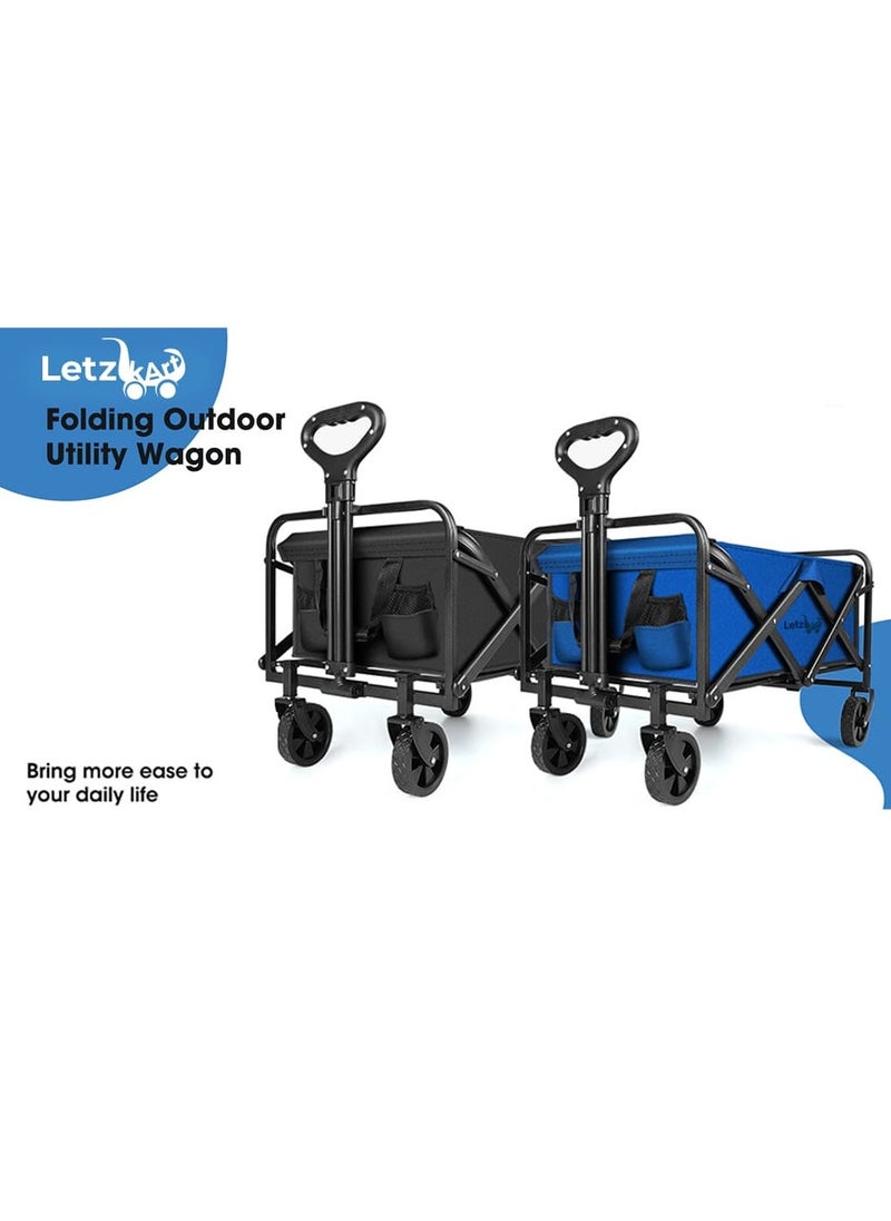 Letz Kart ® - Garden Cart Folding Trolley Cart Outdoor Wagon Collapsible with Removable Fabric Festival Garden Camping Picnic Cart Supports Max 80kg Portable Transport Trailer - Blue