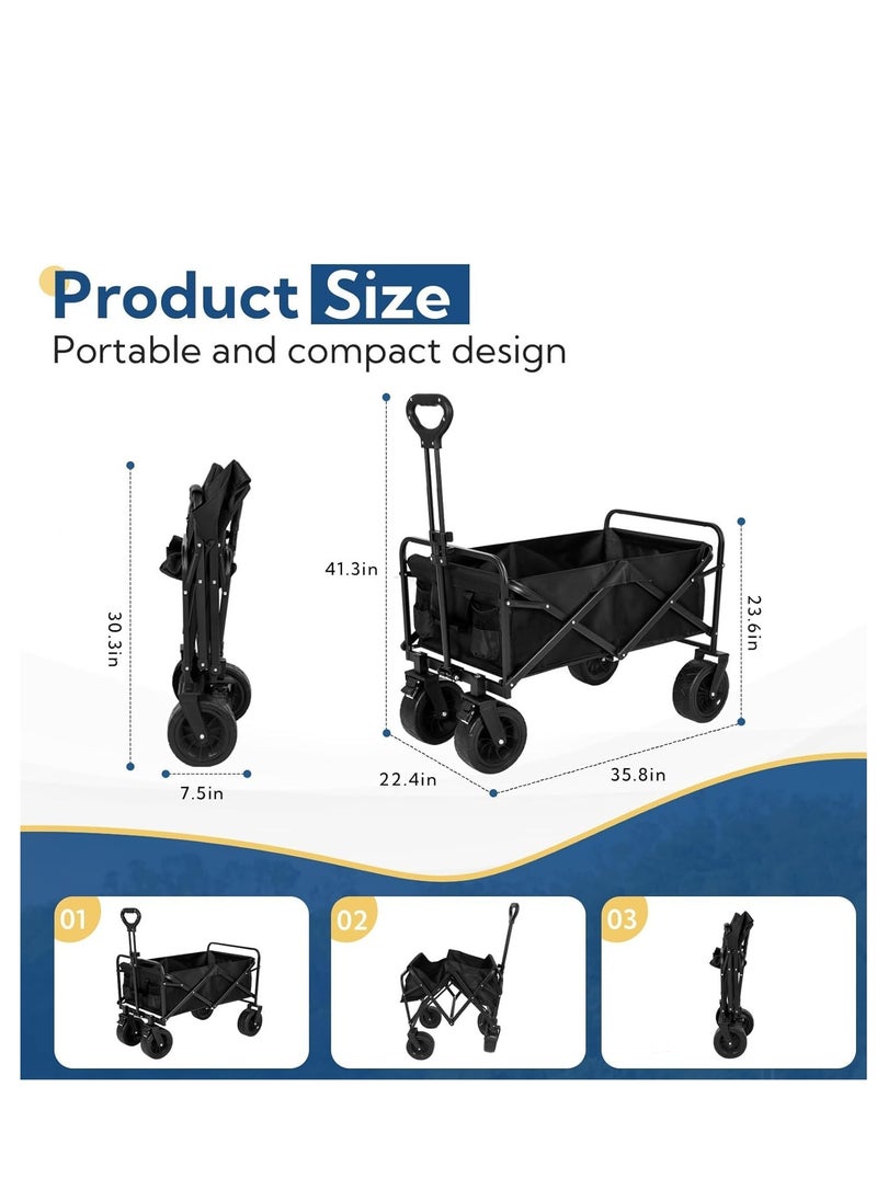 Collapsible Folding Outdoor Utility Wagon-Black 93x58x77-101cm