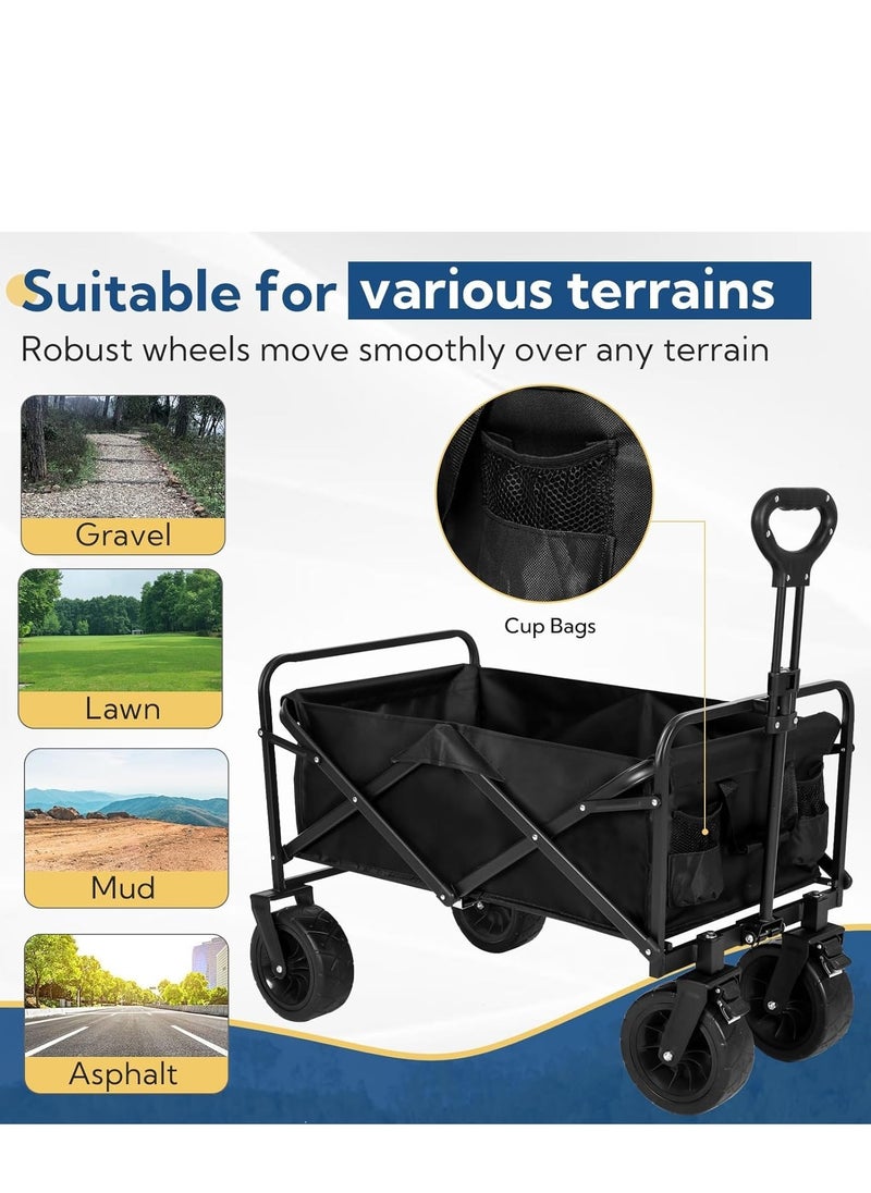 Collapsible Folding Outdoor Utility Wagon-Black 93x58x77-101cm