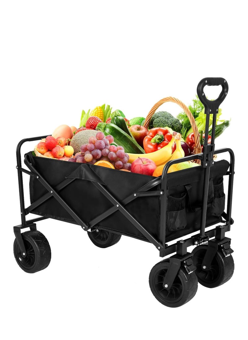 Collapsible Folding Outdoor Utility Wagon-Black 93x58x77-101cm