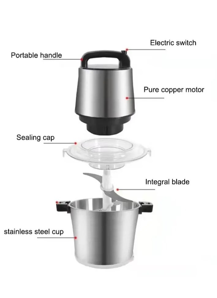 8L Stainless Steel Meat Grinder & Food Chopper - Heavy-Duty Food Processor for Meat, Vegetables, Fruits, and Nuts with Sharp Blades & Durable Bowl