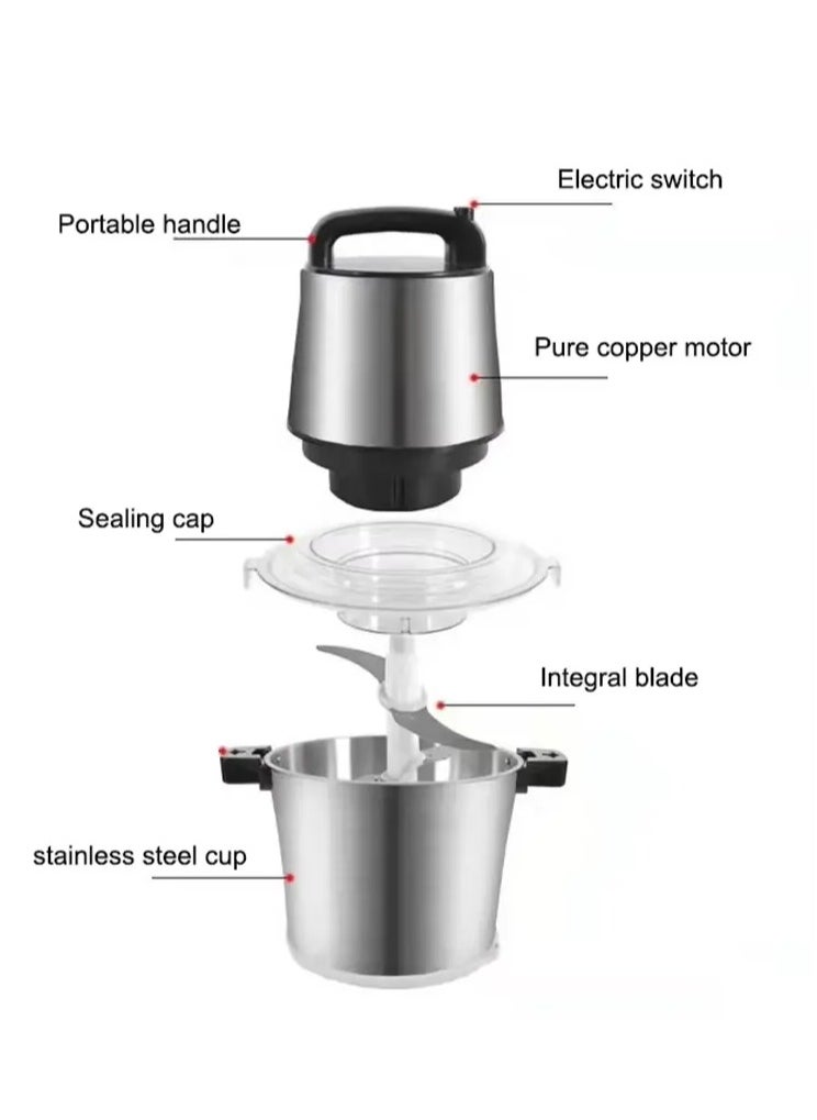 8L Stainless Steel Meat Grinder & Food Chopper - Heavy-Duty Food Processor for Meat, Vegetables, Fruits, and Nuts with Sharp Blades & Durable Bowl