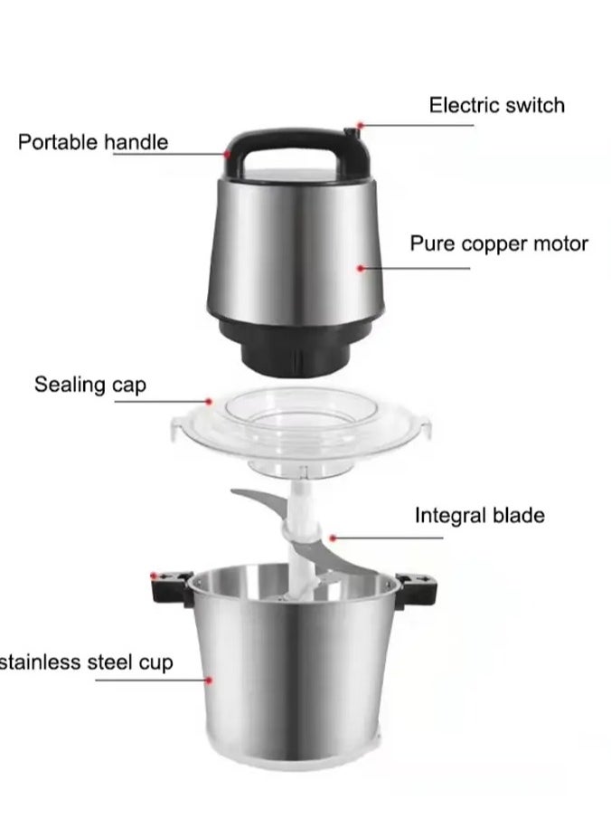 8L Stainless Steel Meat Grinder & Food Chopper - Heavy-Duty Food Processor for Meat, Vegetables, Fruits, and Nuts with Sharp Blades & Durable Bowl