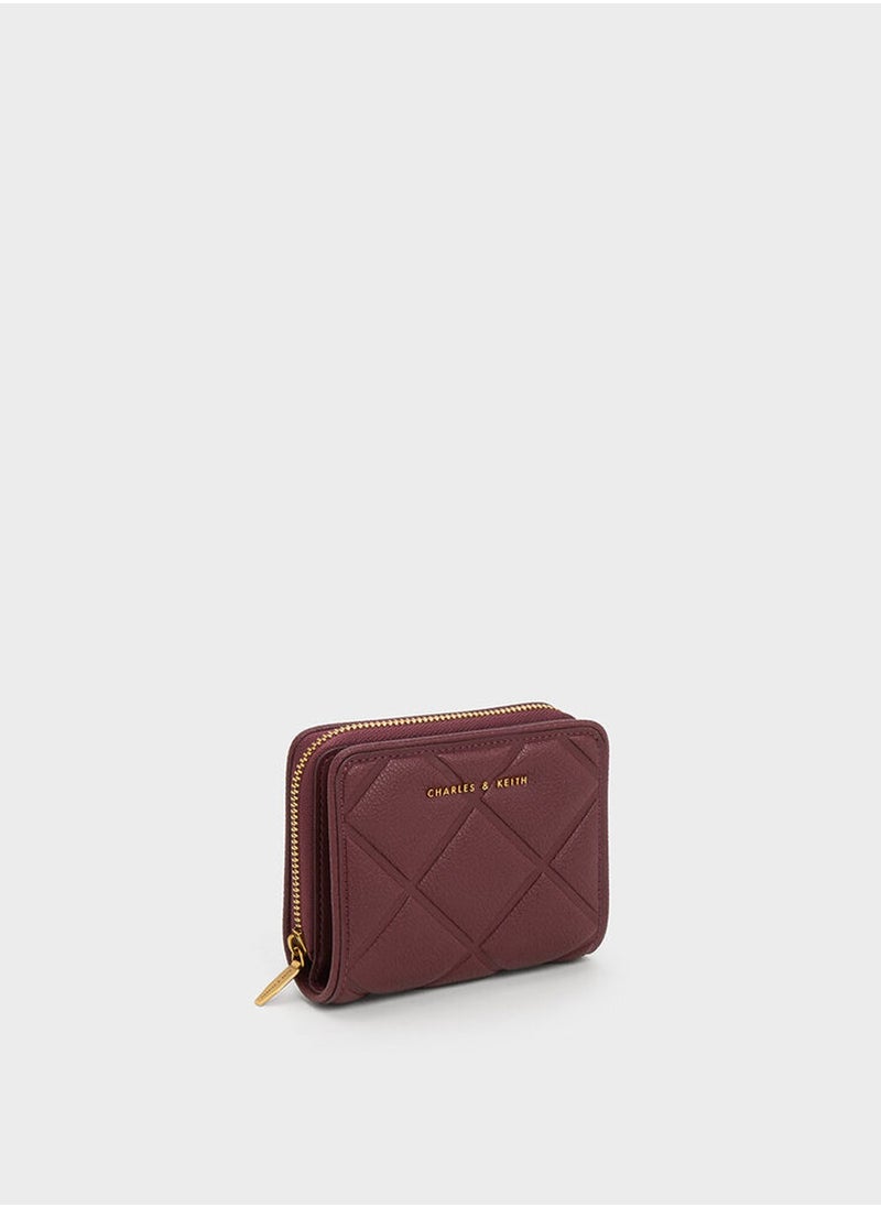 CHARLES & KEITH Anwen Quilted Zip-Around Wallet - Burgundy