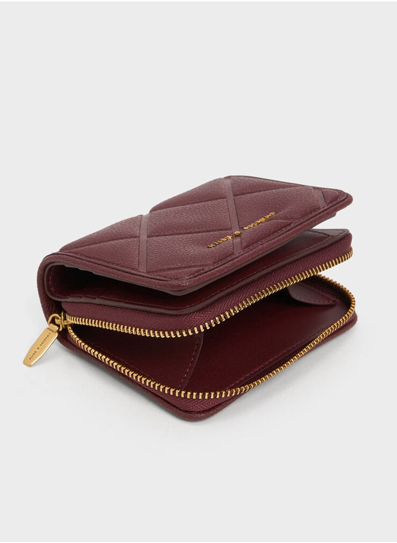 CHARLES & KEITH Anwen Quilted Zip-Around Wallet - Burgundy