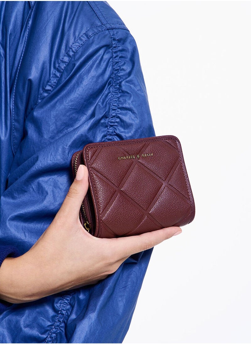 CHARLES & KEITH Anwen Quilted Zip-Around Wallet - Burgundy