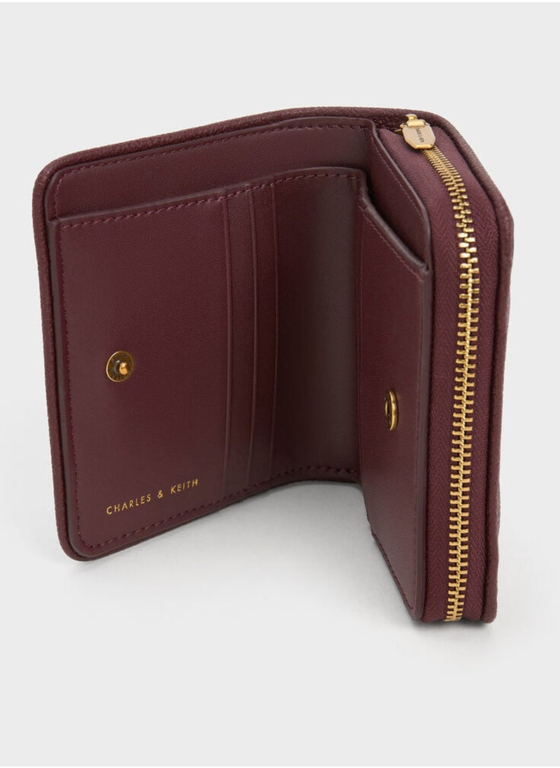 CHARLES & KEITH Anwen Quilted Zip-Around Wallet - Burgundy