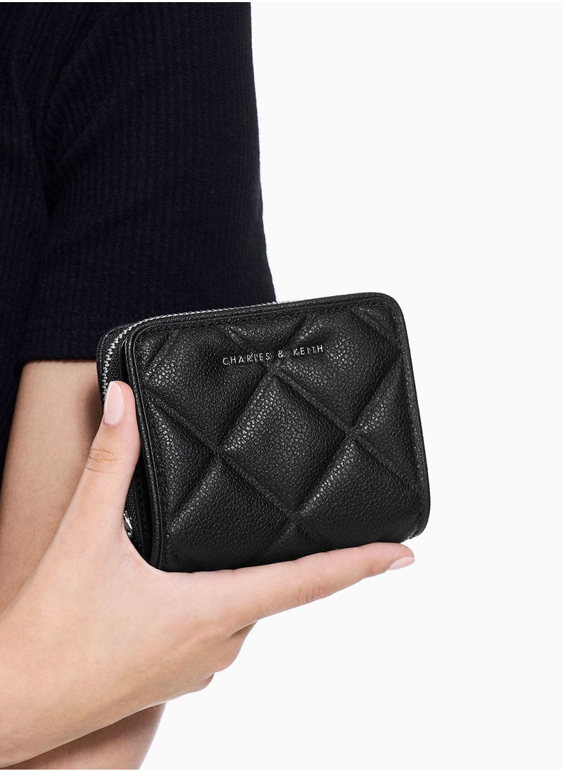 CHARLES & KEITH Anwen Quilted Zip-Around Wallet - Black