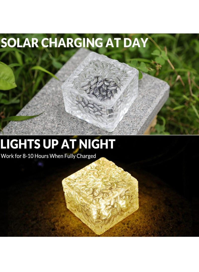 Solar Brick Lights, 6 PCS LED Warm White Outdoor Waterproof Solar Landscape Path Lights, 600mAh, Ice Cube Style for Garden, Patio, Lawn, Yard, Walkway Decor