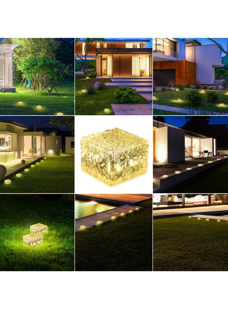 Solar Brick Lights, 6 PCS LED Warm White Outdoor Waterproof Solar Landscape Path Lights, 600mAh, Ice Cube Style for Garden, Patio, Lawn, Yard, Walkway Decor