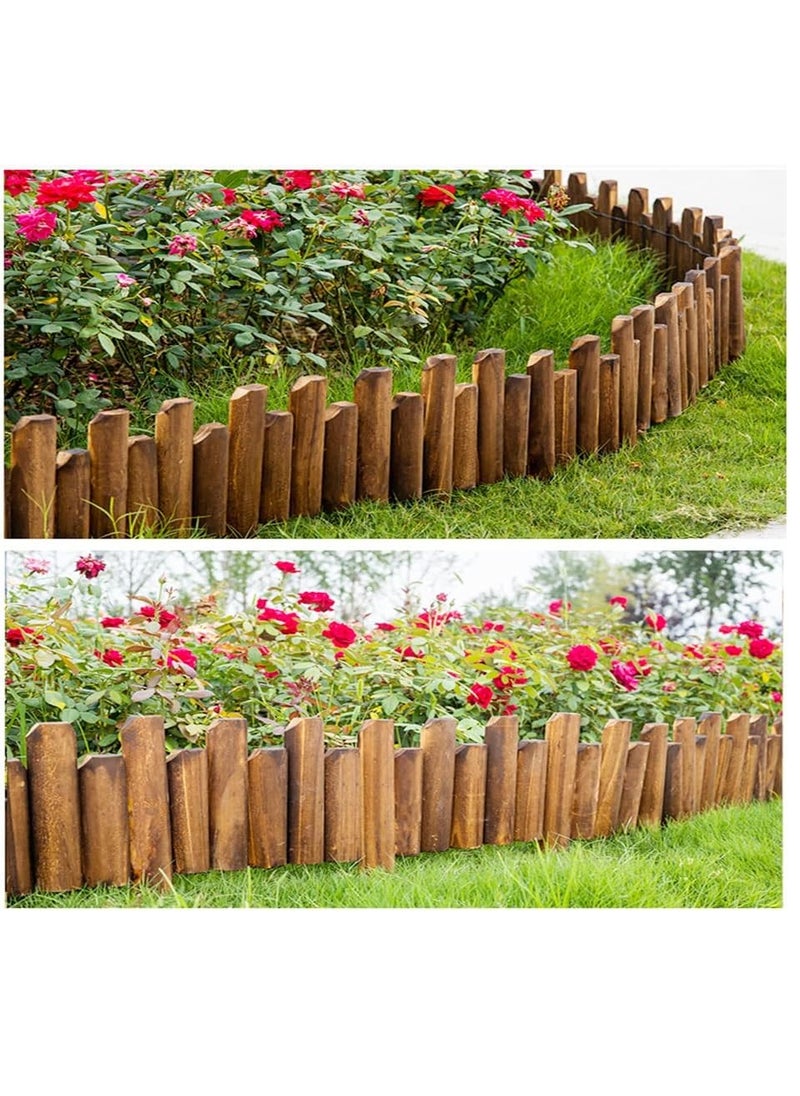 𝐅𝐅𝐃 Durable Wooden Garden Fence Panels – Corrosion Resistant Picket Roll Border for Lawn Edging | Easy Plug-In Fence Palisade | Outdoor Wooden Garden Fence