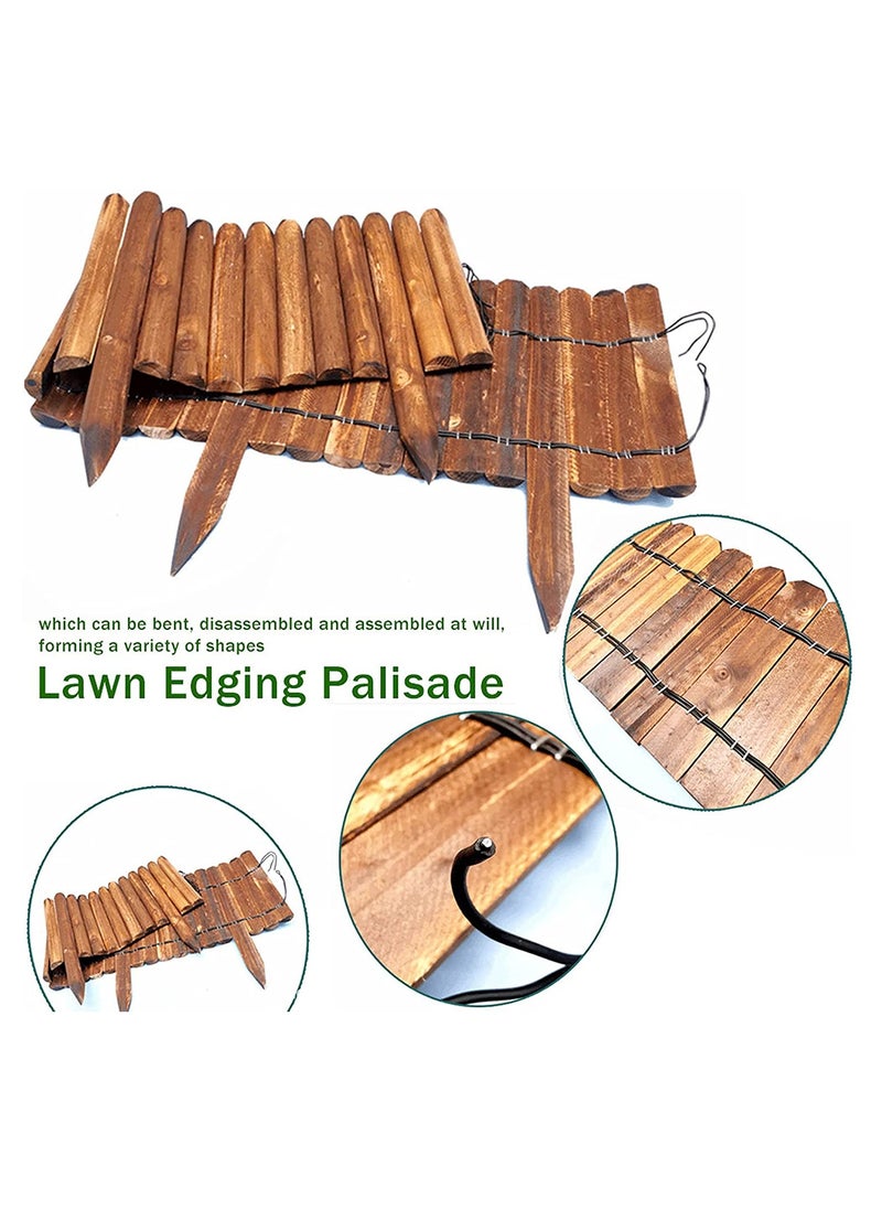 𝐅𝐅𝐃 Durable Wooden Garden Fence Panels – Corrosion Resistant Picket Roll Border for Lawn Edging | Easy Plug-In Fence Palisade | Outdoor Wooden Garden Fence