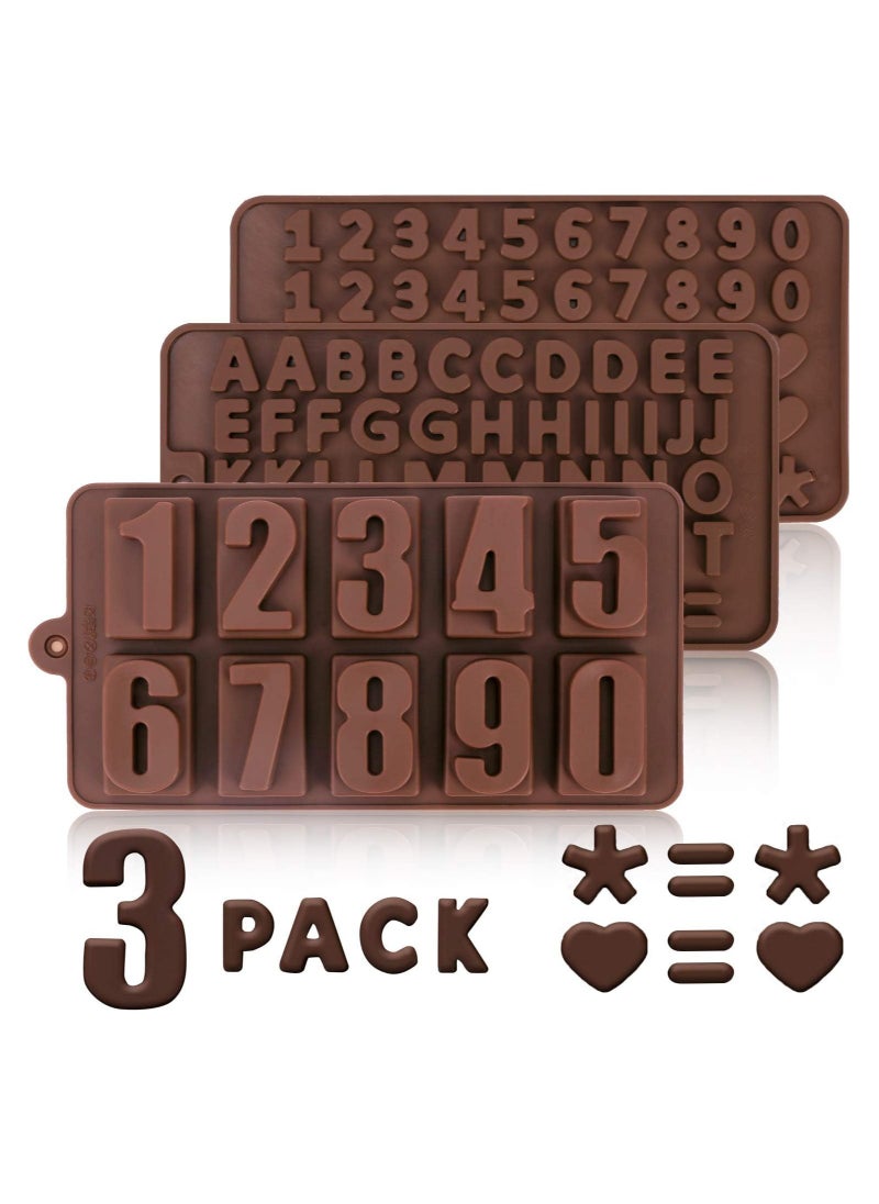 Silicone Candy Gummy Alphabet and Number Molds,Letter Number Fondant Chocolate Molds with Ice Cube Tray for Baking Mould Cake Decoration for Kids Letter Number Birthday Party ( 3 Pcs)