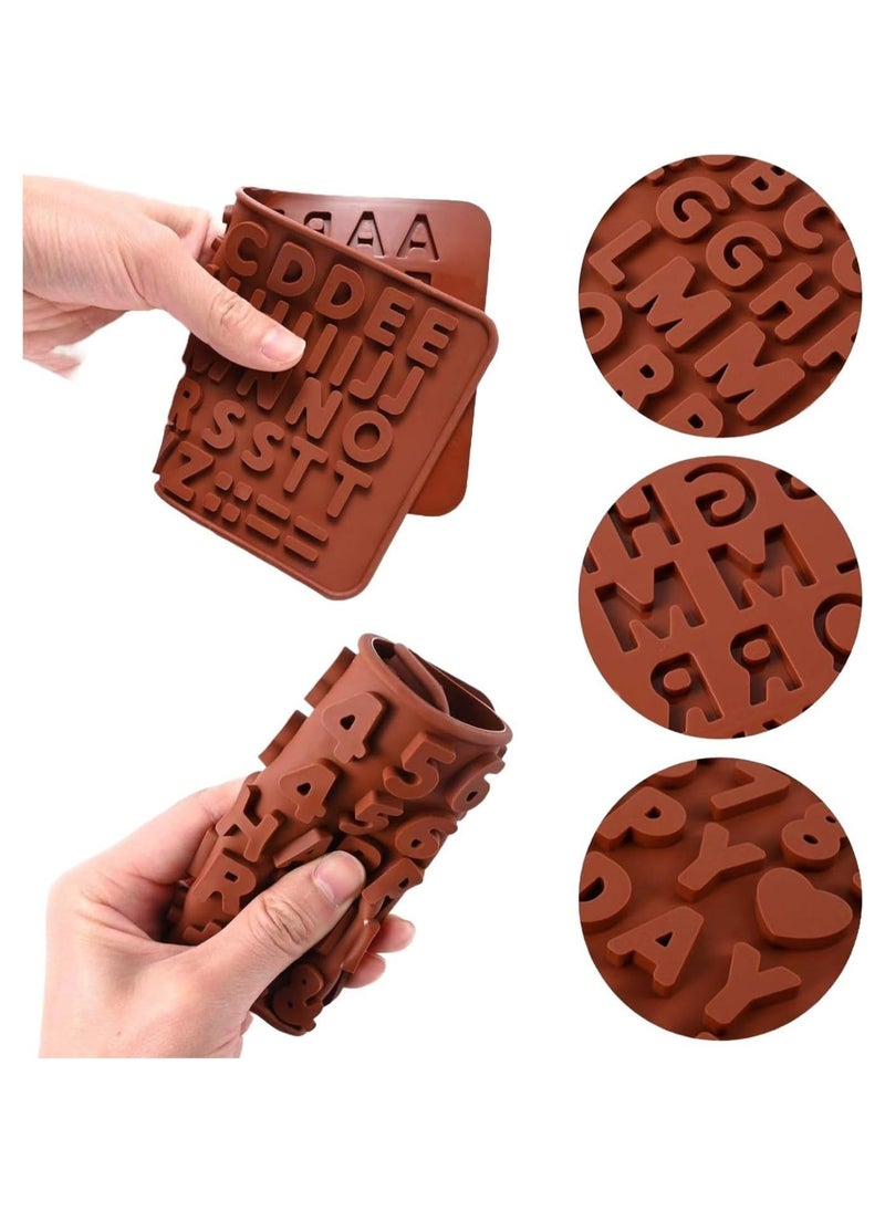 asmiat Silicone Chocolate Molds,Silicone Letter Mold and Number Chocolate Molds with Happy Birthday Cake Decorations Symbols (Set of 6 Pcs)