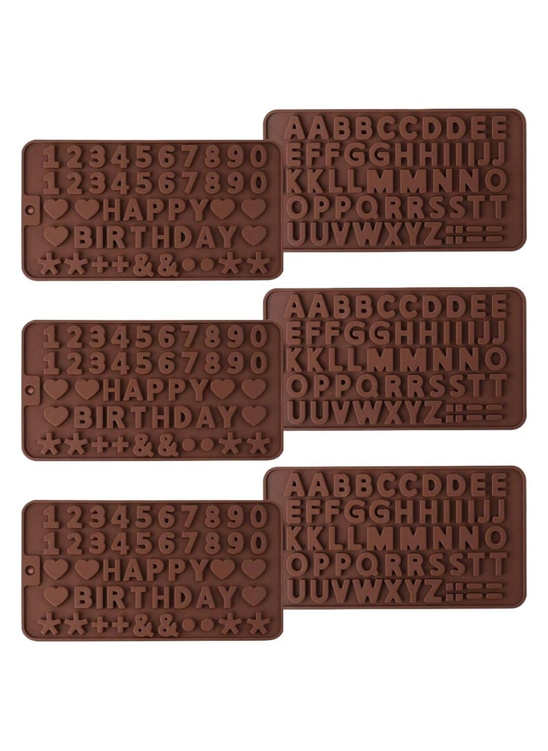 asmiat Silicone Chocolate Molds,Silicone Letter Mold and Number Chocolate Molds with Happy Birthday Cake Decorations Symbols (Set of 6 Pcs)