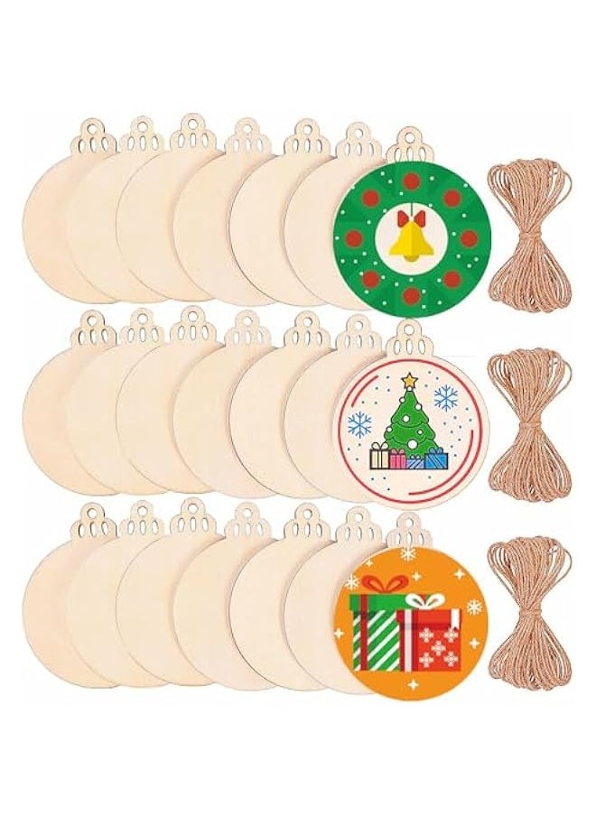 120PCS DIY Wooden Christmas Ornaments Unfinished Predrilled Wood Circles for Crafts Centrepieces Holiday Hanging Decorations