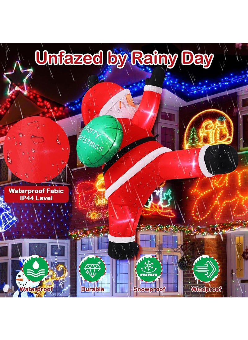 6 Ft Christmas Inflatables Santa Claus Outdoor Decorations, Climbing Santa Claus Outdoor Blow Up Christmas Decorations with Built-in LEDs for Roof Outdoor Indoor Window Wall (A)