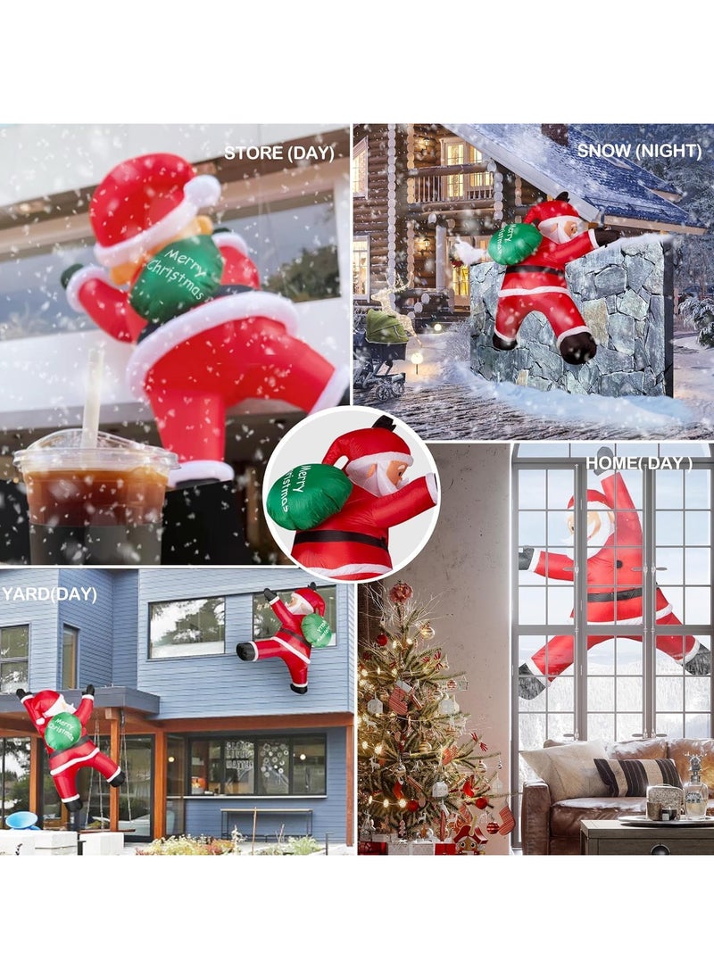 6 Ft Christmas Inflatables Santa Claus Outdoor Decorations, Climbing Santa Claus Outdoor Blow Up Christmas Decorations with Built-in LEDs for Roof Outdoor Indoor Window Wall (A)