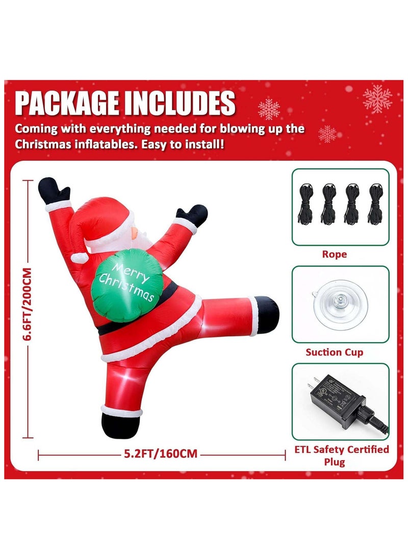 6 Ft Christmas Inflatables Santa Claus Outdoor Decorations, Climbing Santa Claus Outdoor Blow Up Christmas Decorations with Built-in LEDs for Roof Outdoor Indoor Window Wall (A)