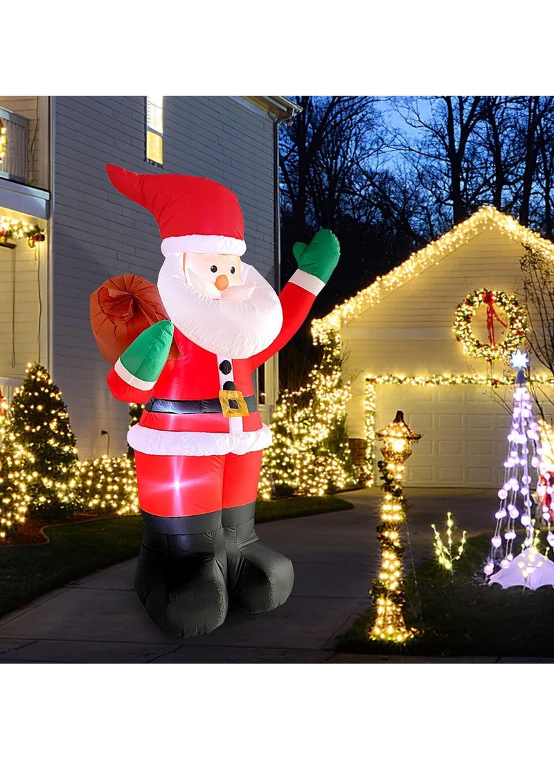 6 Ft Christmas Inflatables Santa Claus Outdoor Decorations with Gifts Bag, Santa Claus Outdoor Blow Up Christmas Decorations with Built-in LEDs for Gardern Lawn Indoor Winter Holiday (E)