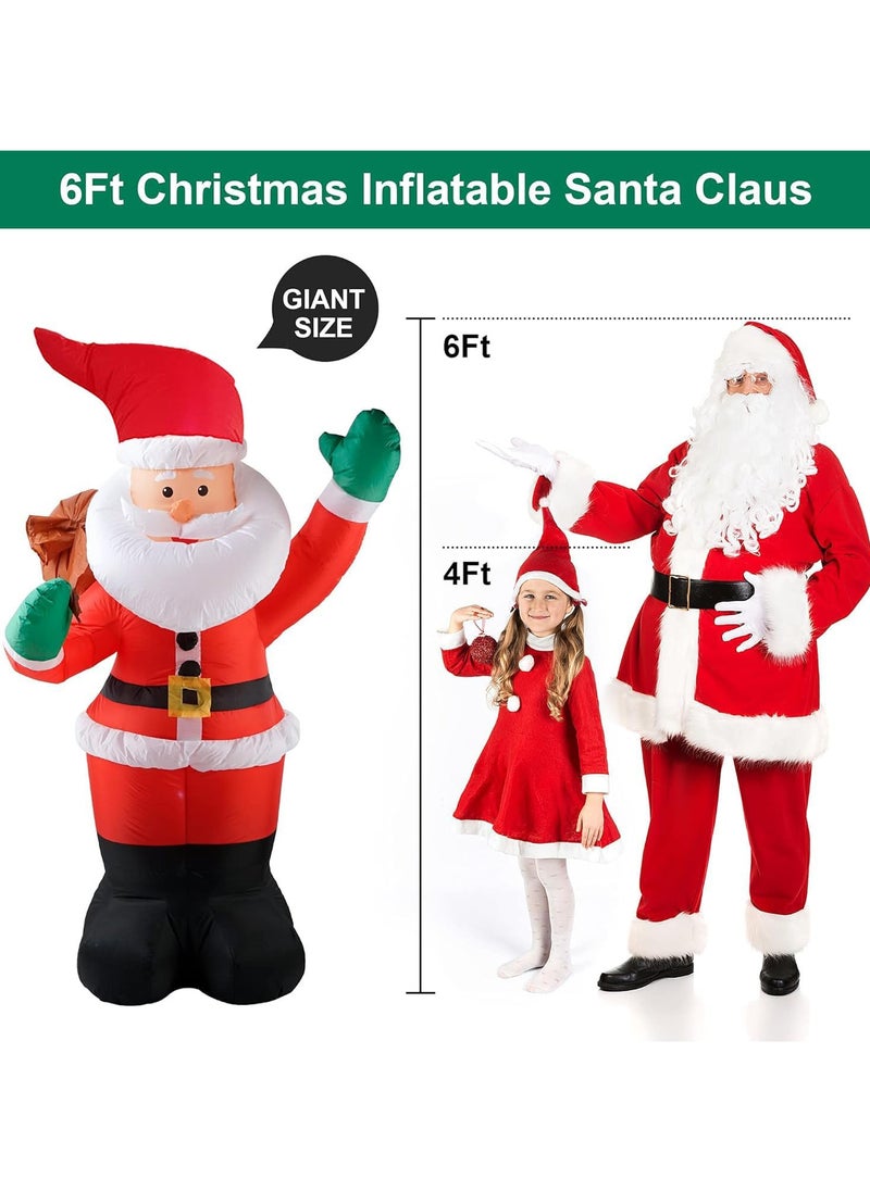 6 Ft Christmas Inflatables Santa Claus Outdoor Decorations with Gifts Bag, Santa Claus Outdoor Blow Up Christmas Decorations with Built-in LEDs for Gardern Lawn Indoor Winter Holiday (E)