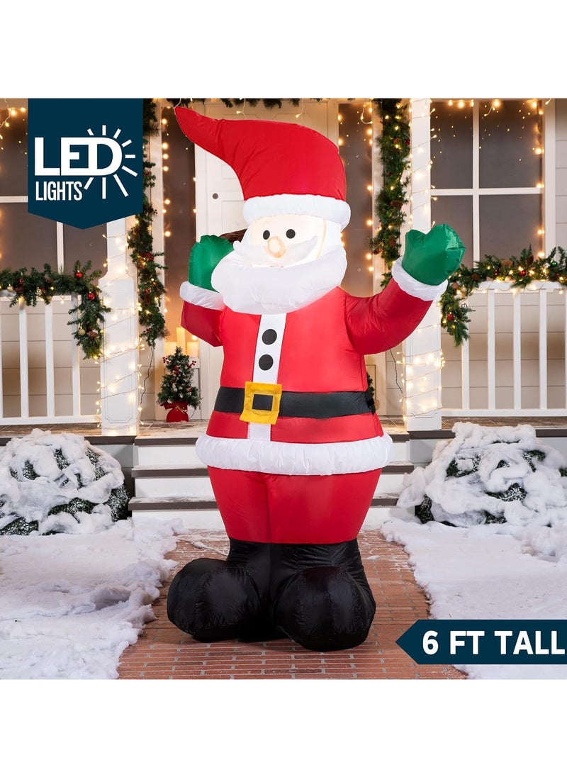 6 Ft Christmas Inflatables Santa Claus Outdoor Decorations with Gifts Bag, Santa Claus Outdoor Blow Up Christmas Decorations with Built-in LEDs for Gardern Lawn Indoor Winter Holiday (E)