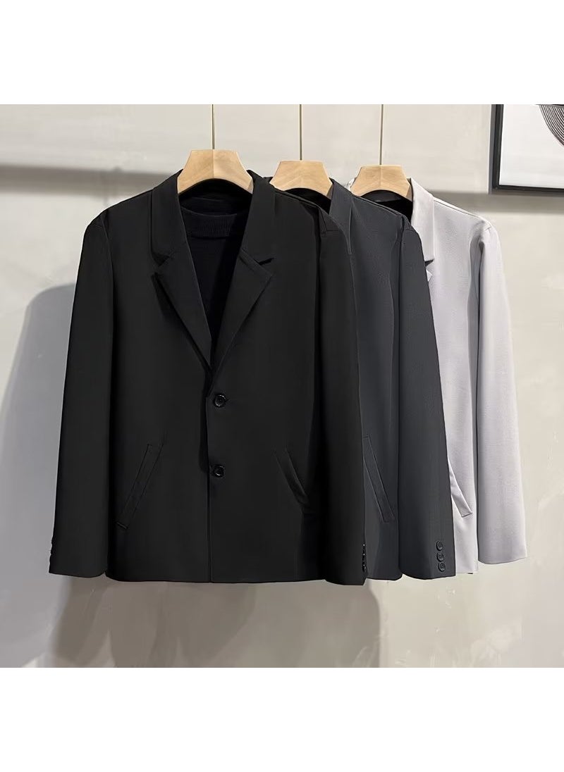 Mens Casual Blazer Spring Autumn Fashion Loose Black Suit Black